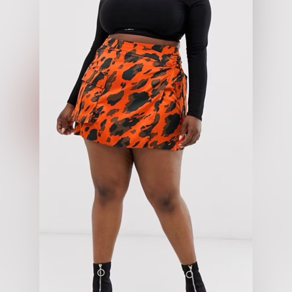 ASOS  orange satin animal print utility mini skirt size 12